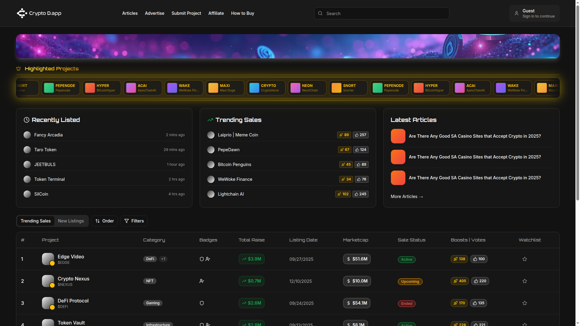 Crypto Dapp — Comprehensive token tracking and analytics platform with real-time market data.